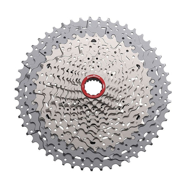 Cassetta MTB 12V x 10/51 Denti Ghiera Rossa in Alluminio Argento