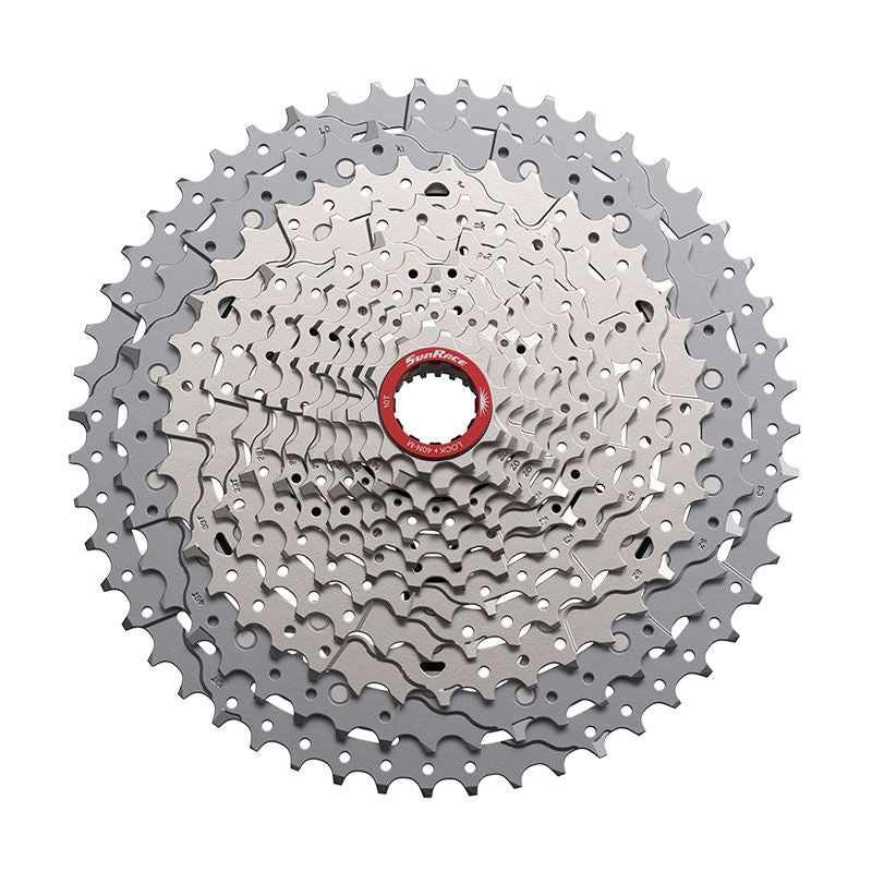 Cassetta MTB 12V x 10/51 Denti Ghiera Rossa in Alluminio Argento