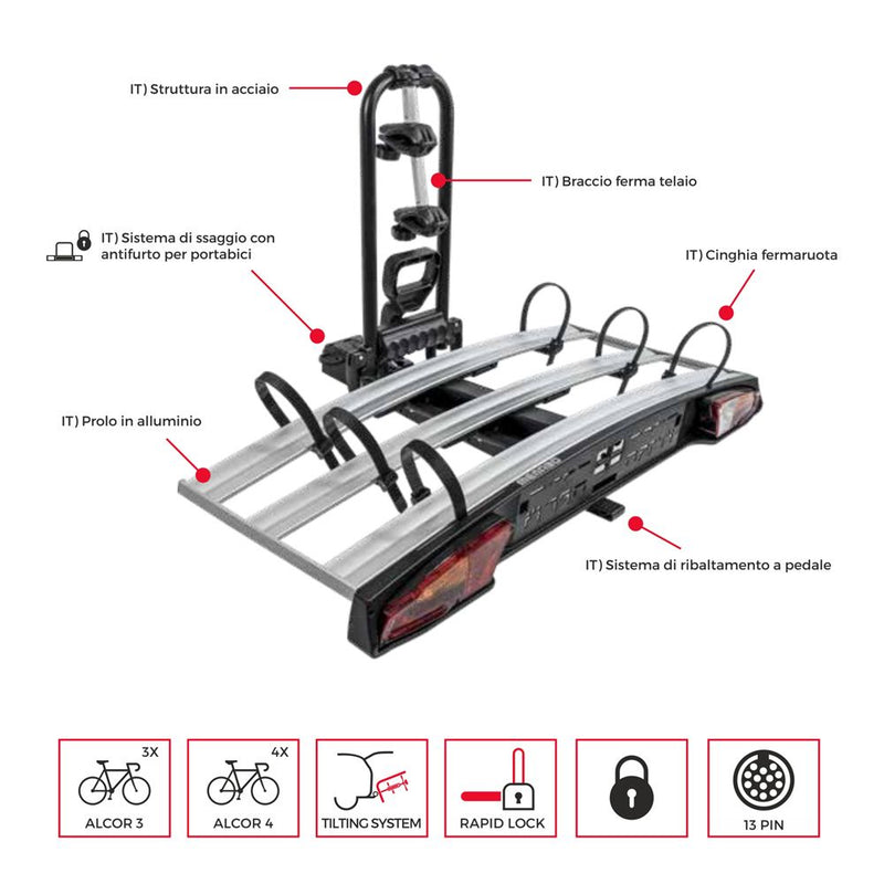 Portabici al Gancio da Traino ALCOR per 3 Bici