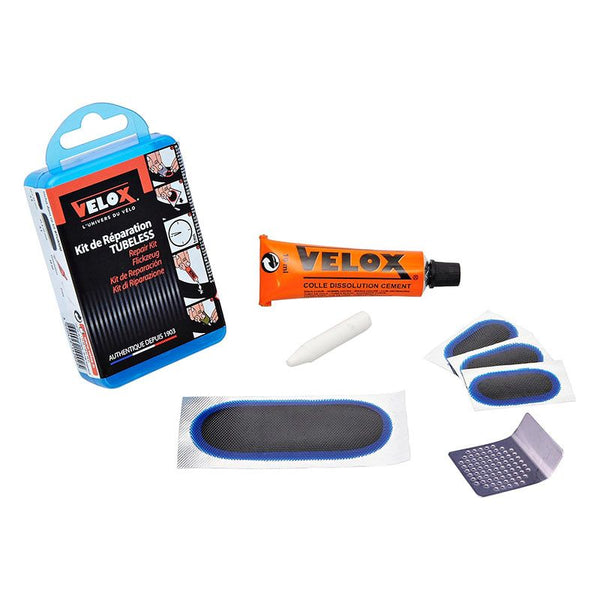 KIT Riparazione Tubeless: 1 Mastice+1 Raschietto+4 Pezze+1 Gessetto